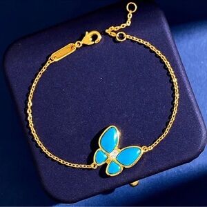 Butterfly Turquoise Gold Stainless Steel Pendant Bracelet